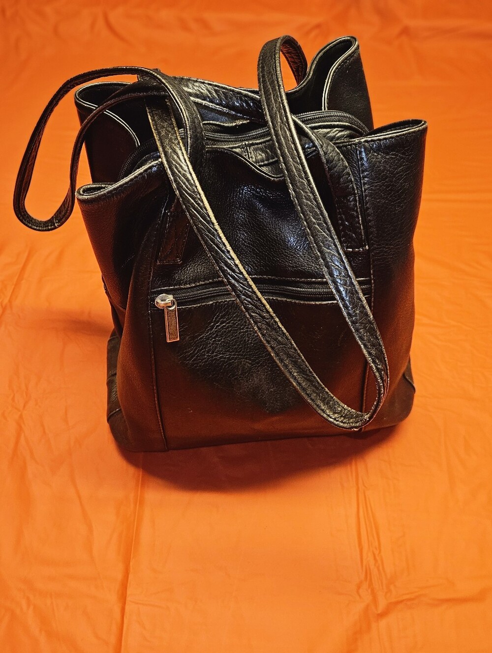 Wilsons Leather Center Seam Shoulder Tote Bag Double Handled Black G.U.C.